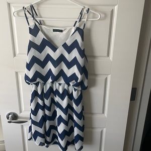 White and navy chevron dress